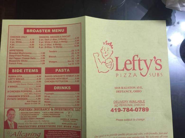 Lefty's Pizza - Defiance, OH menu_pic