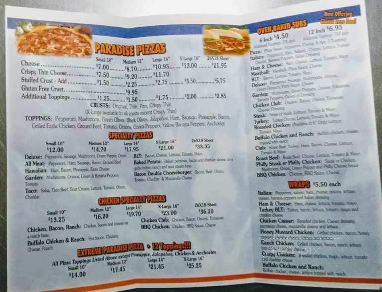 Paradise Pizza & Subs - Findlay, OH menu_pic