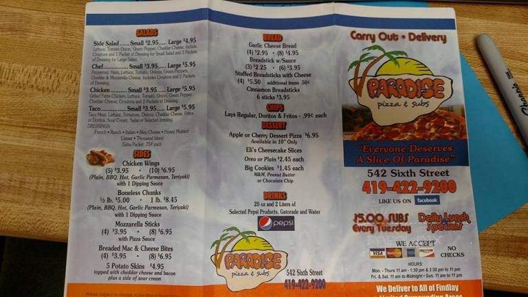 Paradise Pizza & Subs - Findlay, OH menu_pic
