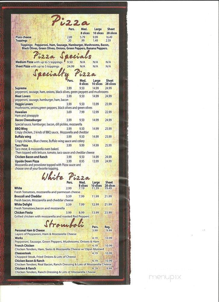 Pizza & Stuff - Westfield, PA menu_pic