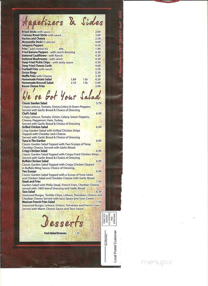 Pizza & Stuff - Westfield, PA menu_pic