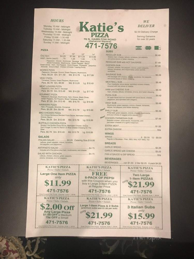 Katie's pizza - Gahanna, OH menu_pic