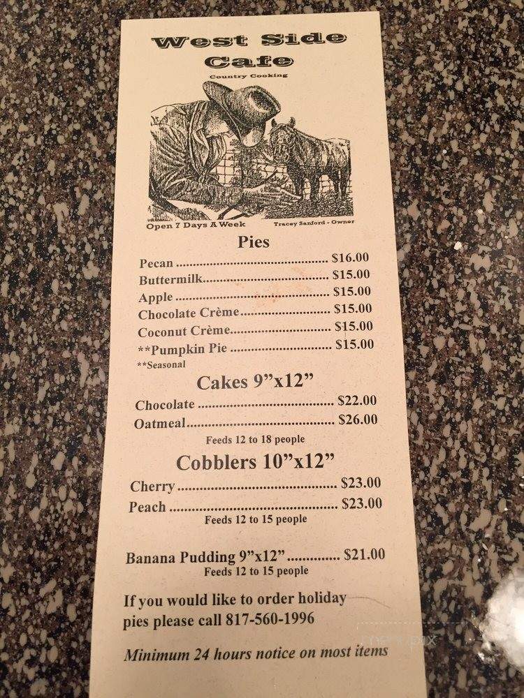 West Side Cafe - Fort Worth, TX menu_pic