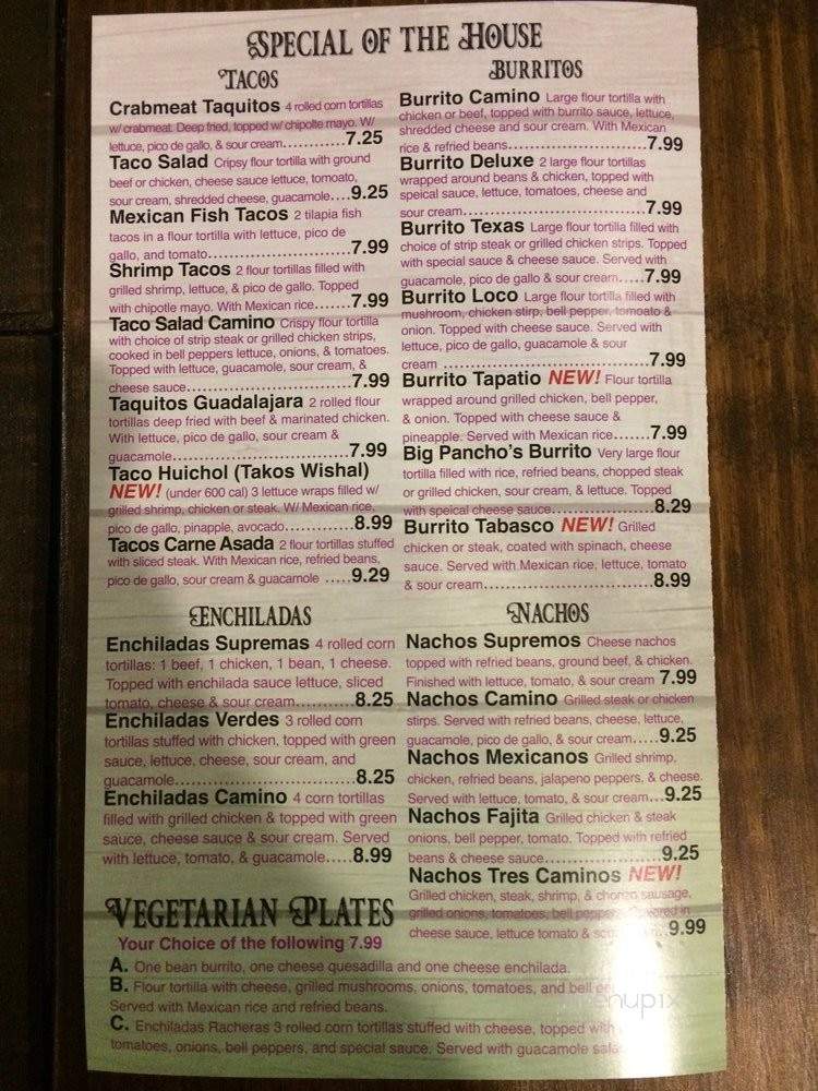 Los Tres Caminos - Evansville, IN menu_pic