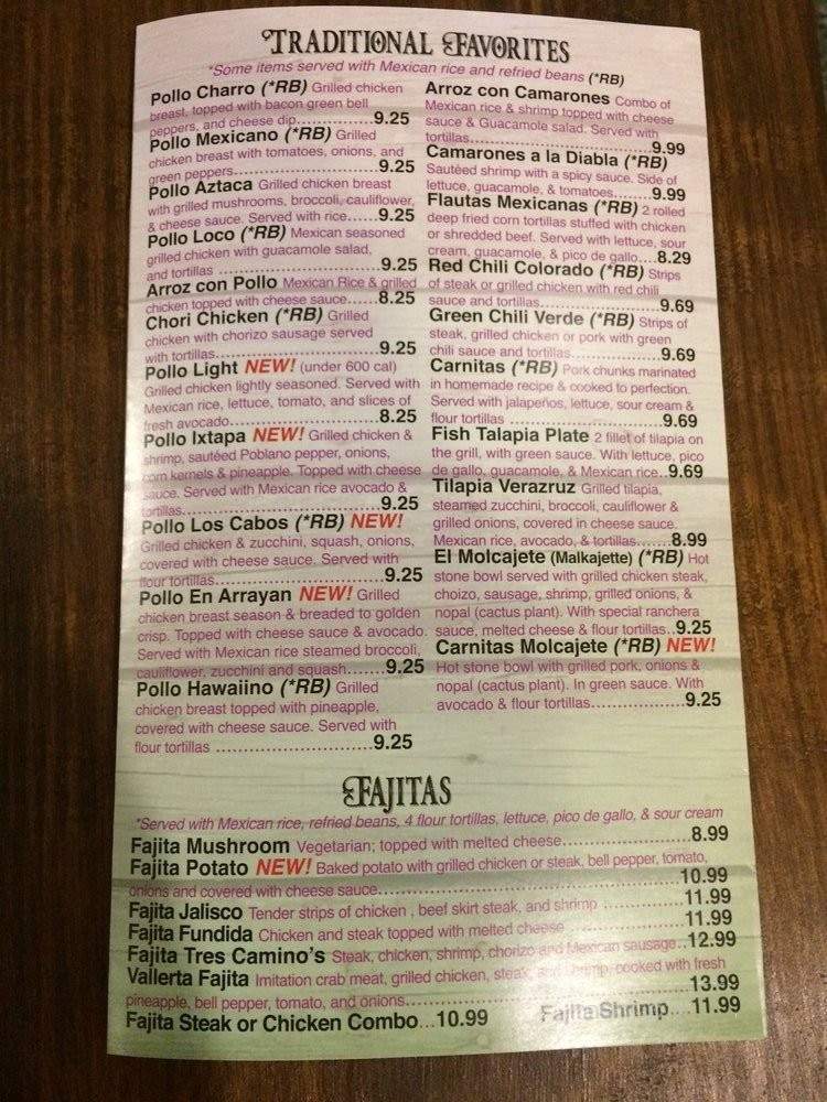 Los Tres Caminos - Evansville, IN menu_pic