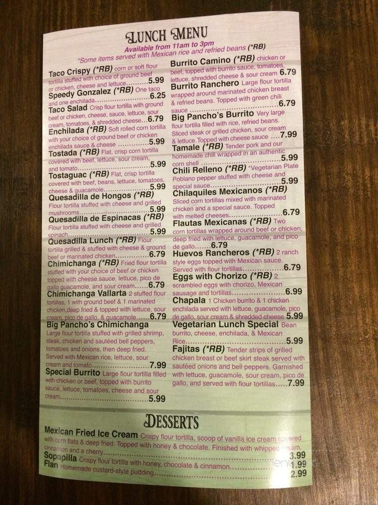 Los Tres Caminos - Evansville, IN menu_pic