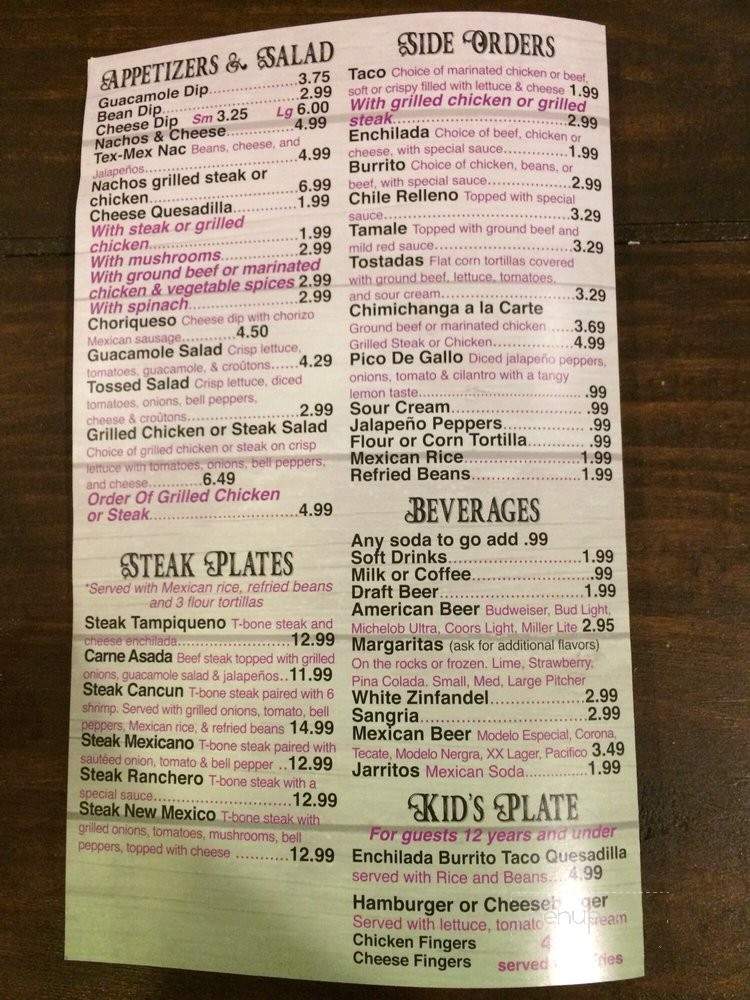 Los Tres Caminos - Evansville, IN menu_pic