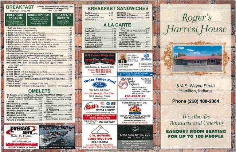 Roger's Harvest House - Hamilton, IN menu_pic