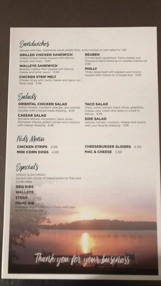 Curley's On Cotton Lake - Rochert, MN menu_pic