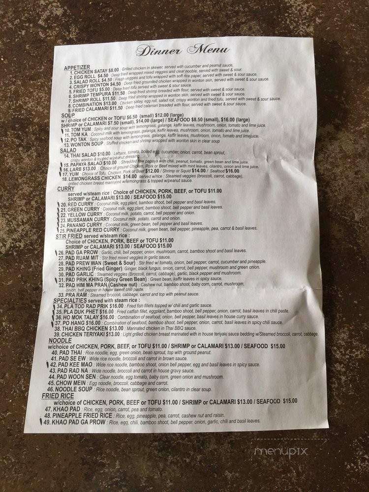 Thai Country Restaurant - Mcminnville, OR menu_pic