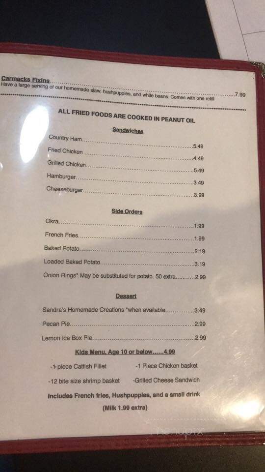 Carmack's Fish Barn - Cottage Grove, TN menu_pic