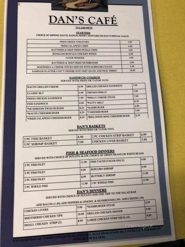 Dan's Cafe - Lexington, TN menu_pic