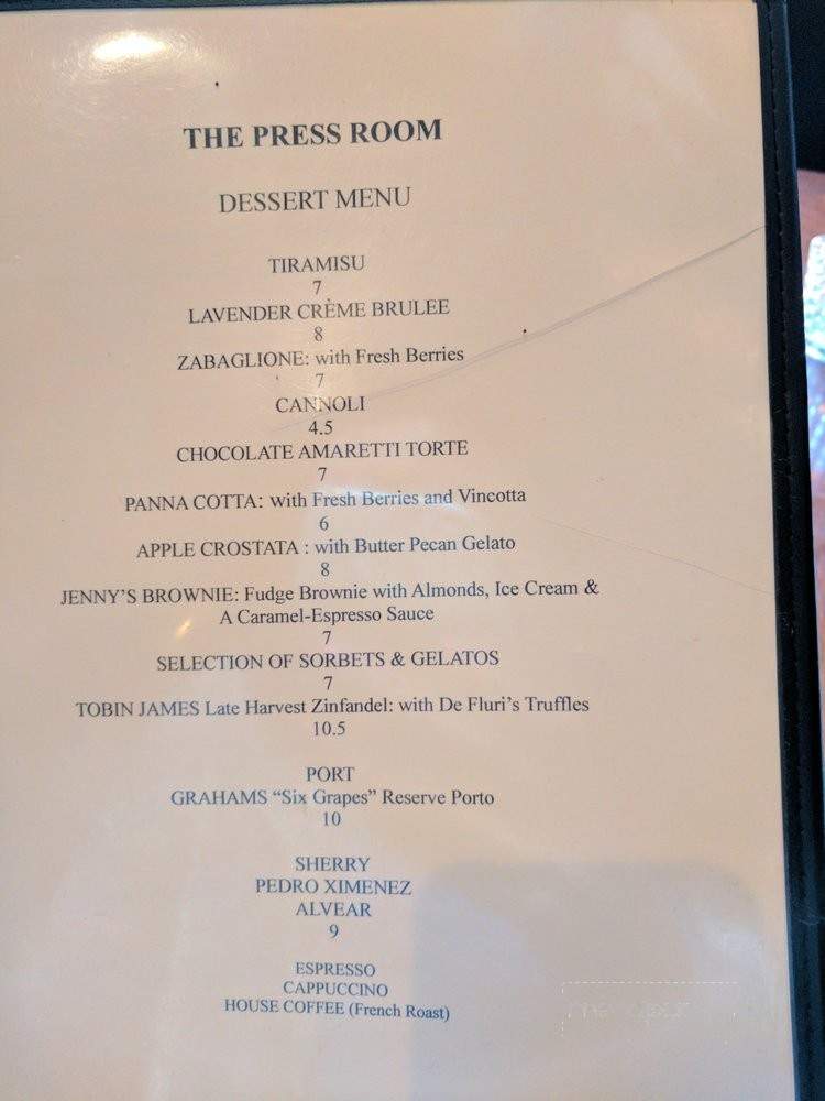 Press Room - Shepherdstown, WV menu_pic
