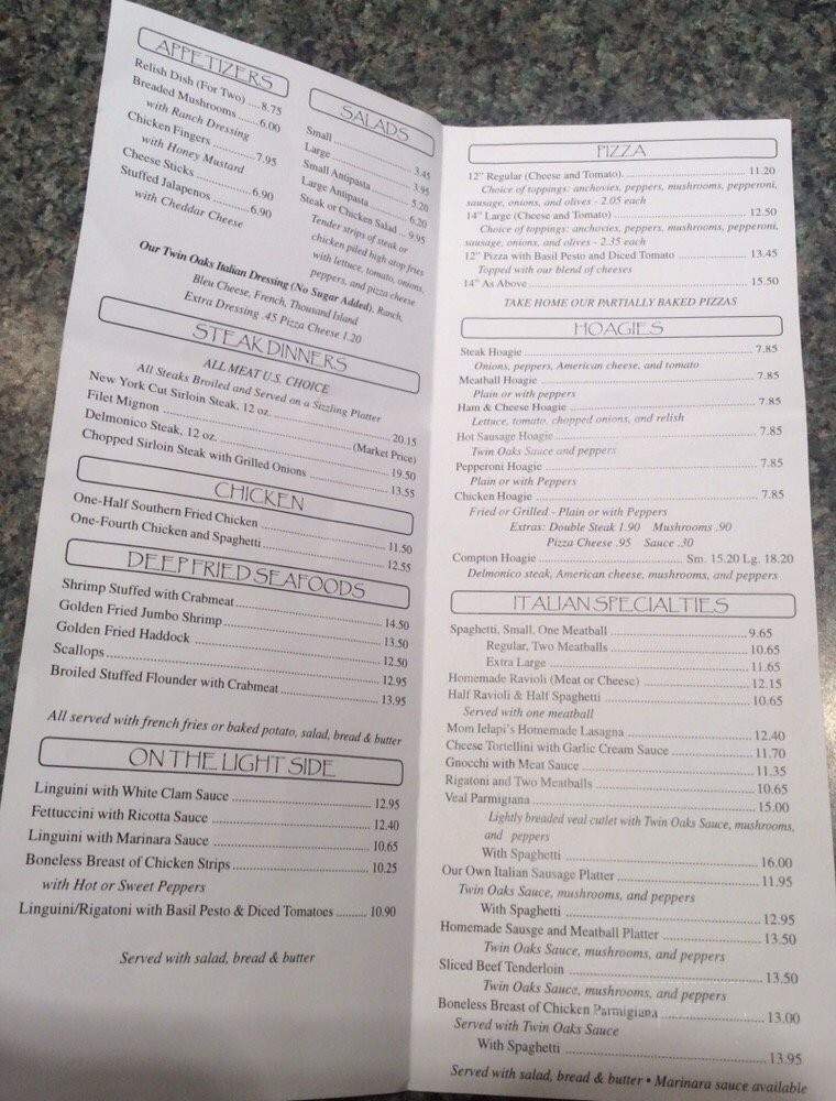 Twin Oaks Restaurant - Bridgeport, WV menu_pic