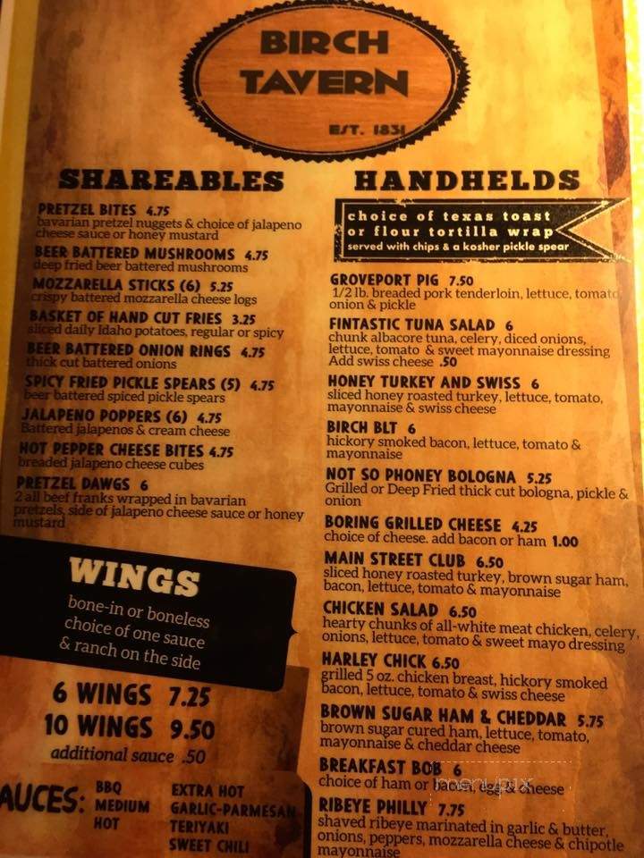 Birch Tavern - Groveport, OH menu_pic