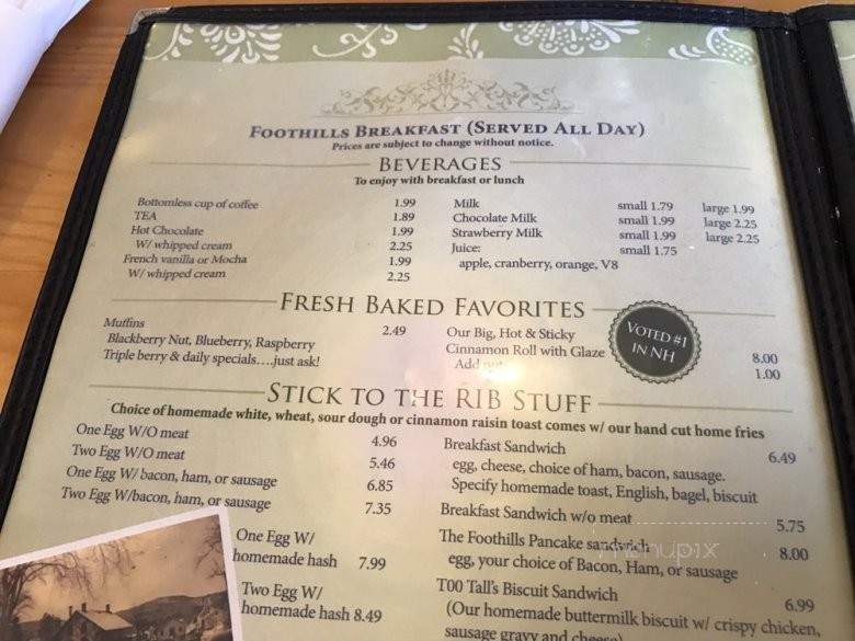 Foot Hills Of Warner - Warner, NH menu_pic