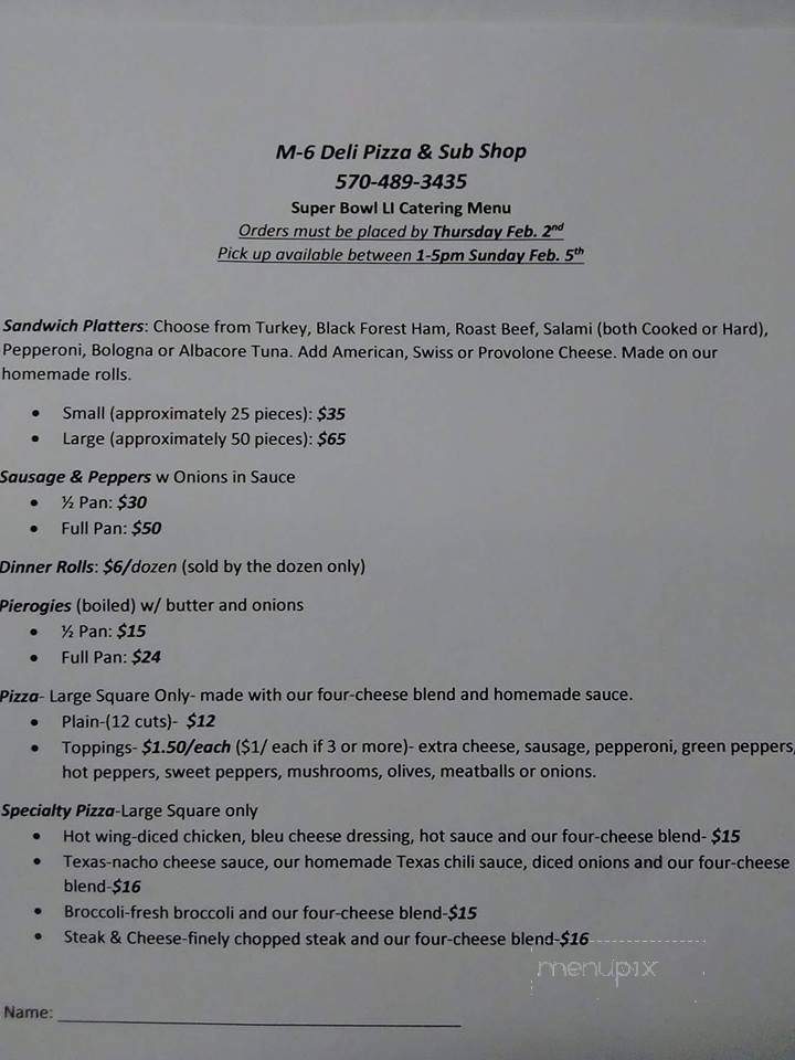 M-6 Deli - Olyphant, PA menu_pic