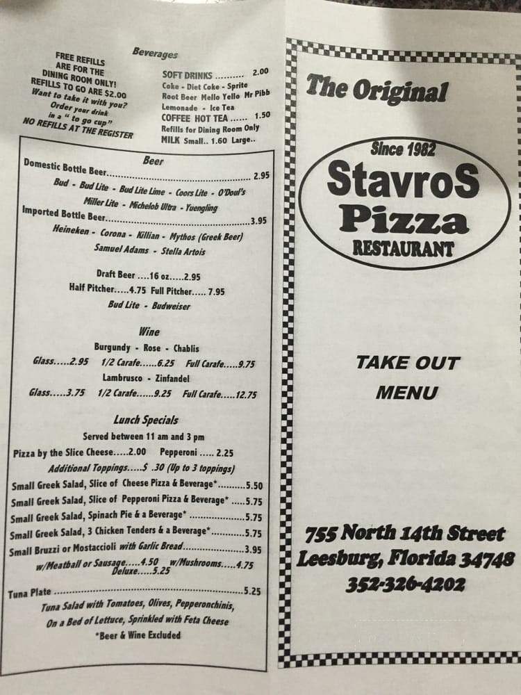 Stavro's Pizza House - Leesburg, FL menu_pic