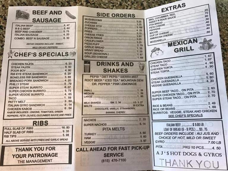 AJ's Hot Dogs & Gyros - Wilmington, IL menu_pic