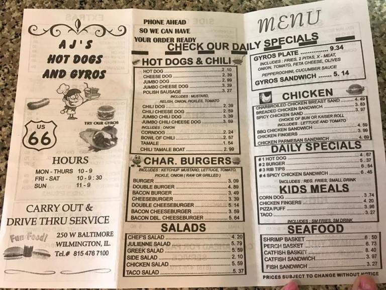 AJ's Hot Dogs & Gyros - Wilmington, IL menu_pic
