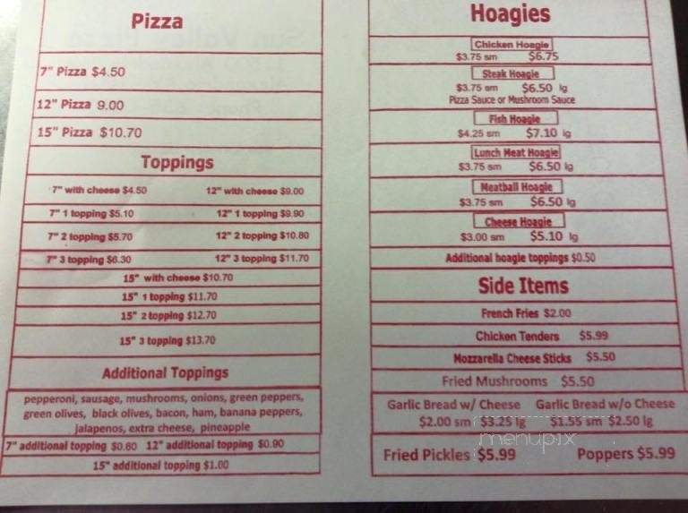 Sun Valley Pizza - Alexandria, KY menu_pic