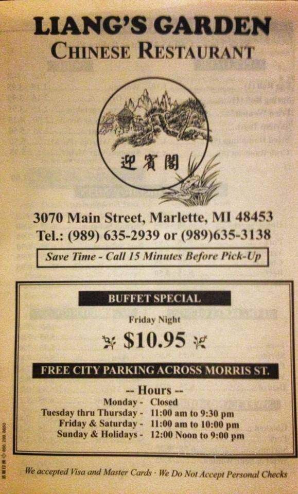 Liang's Garden - Marlette, MI menu_pic