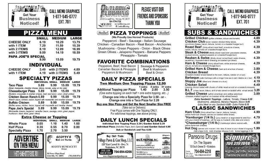 Papa Joe's Pizzeria - Wadesboro, NC menu_pic