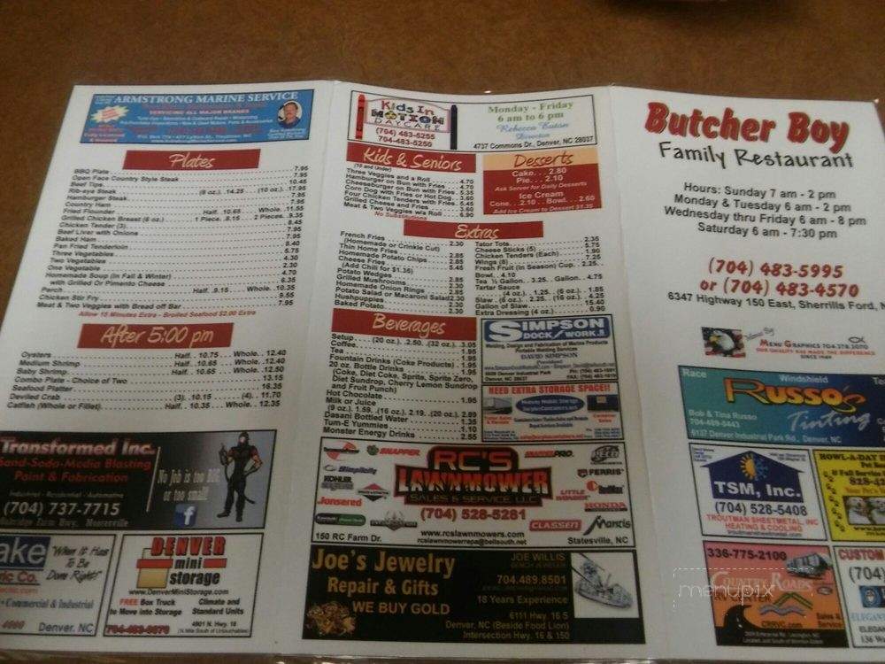 Online Menu of Butcher Boy Cafe, Sherrills Ford, NC
