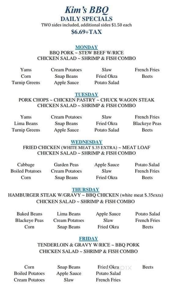 Kim's Barbecue House - Dunn, NC menu_pic