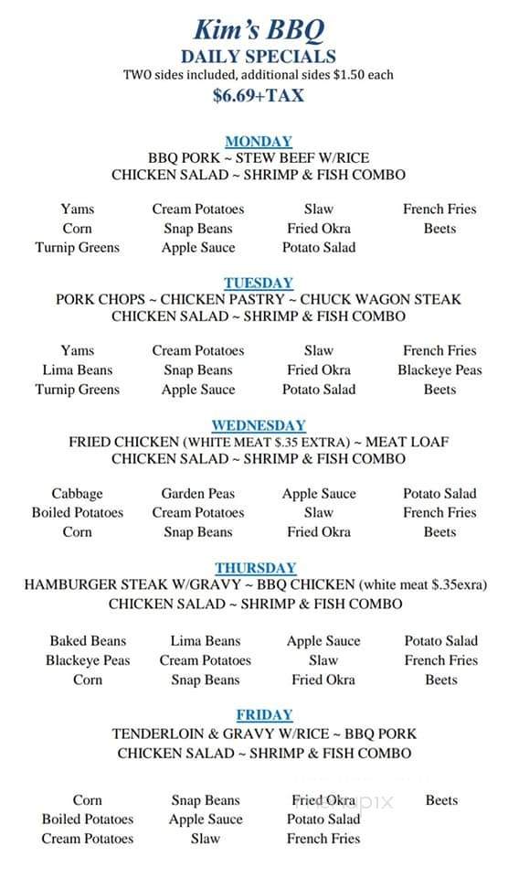 Kim's Barbecue House - Dunn, NC menu_pic