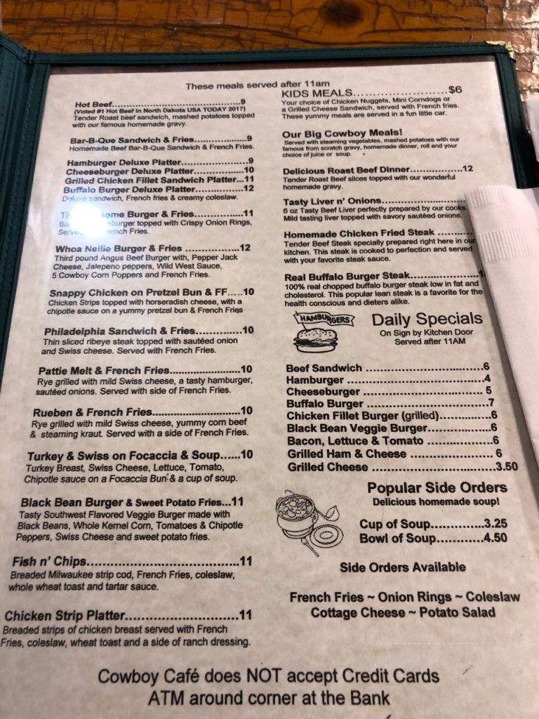 Cowboy Cafe - Medora, ND menu_pic