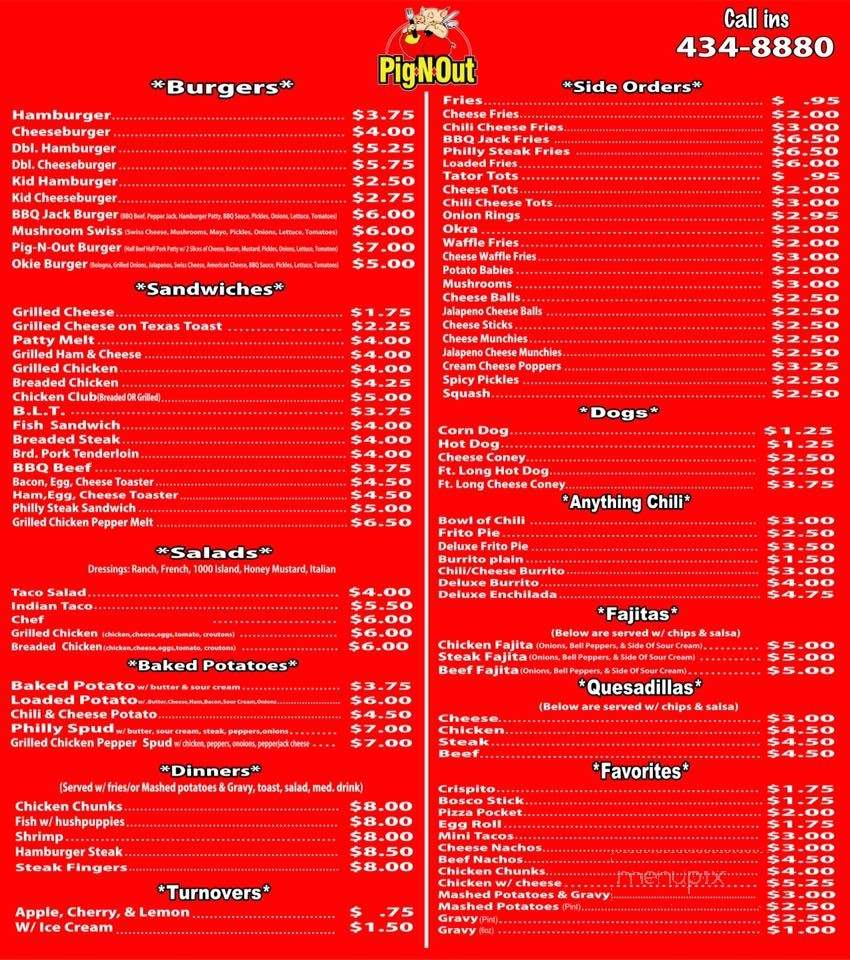 Pig-N-Out Drive-In - Salina, OK menu_pic