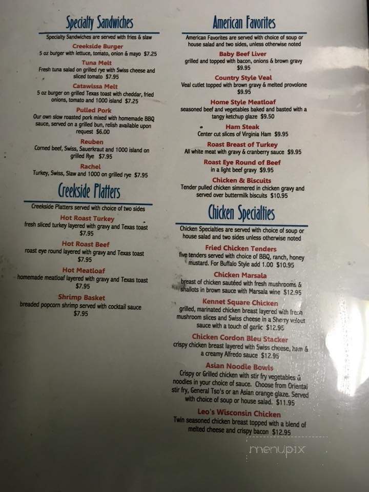 Creekside Restaurant - Ringtown, PA menu_pic