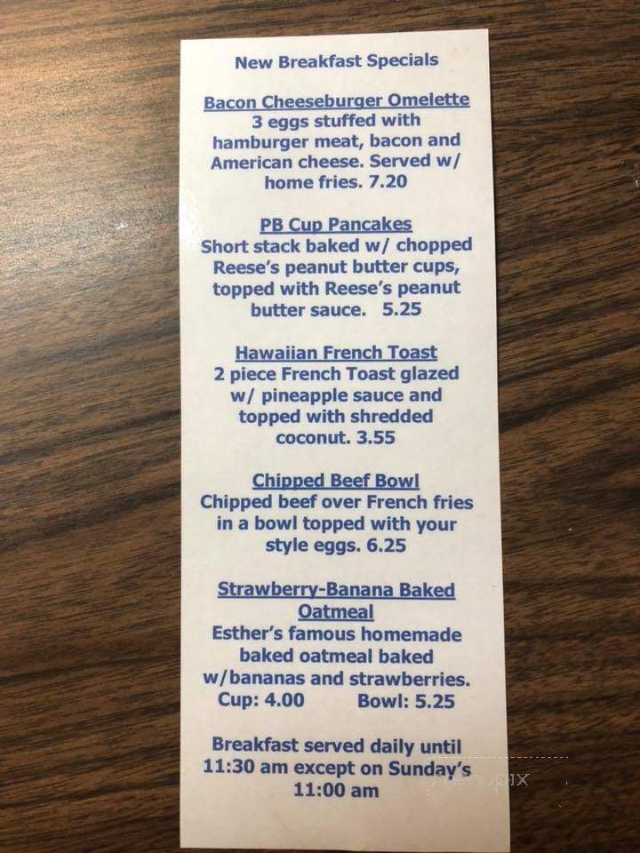 Esther's Restaurant - Fredericksburg, PA menu_pic