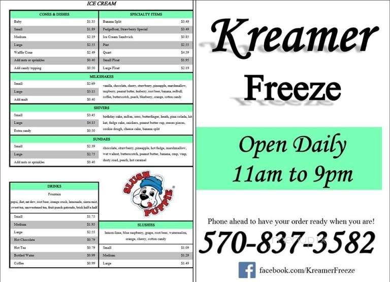 Kreamer Freeze - Kreamer, PA menu_pic