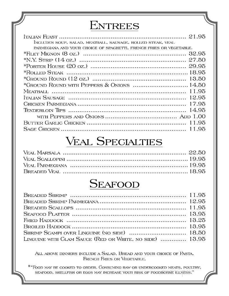 Yanuzzi's Restaurant - Sayre, PA menu_pic