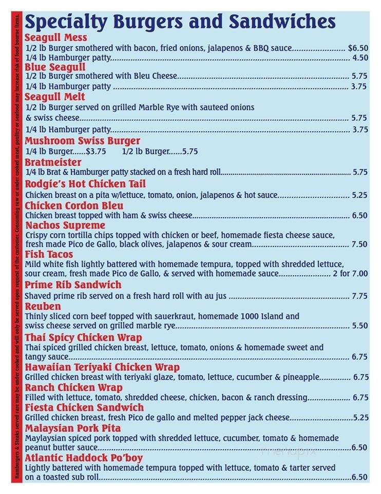 The Fat Seagull - Manitowoc, WI menu_pic