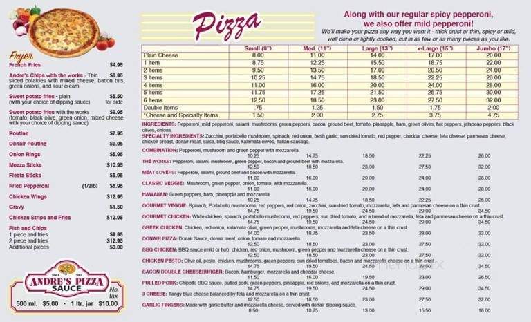 Andre's Seats Restaurant - Stellarton, NS menu_pic