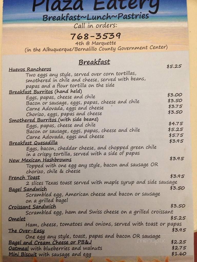 Plaza Eatery - Albuquerque, NM menu_pic