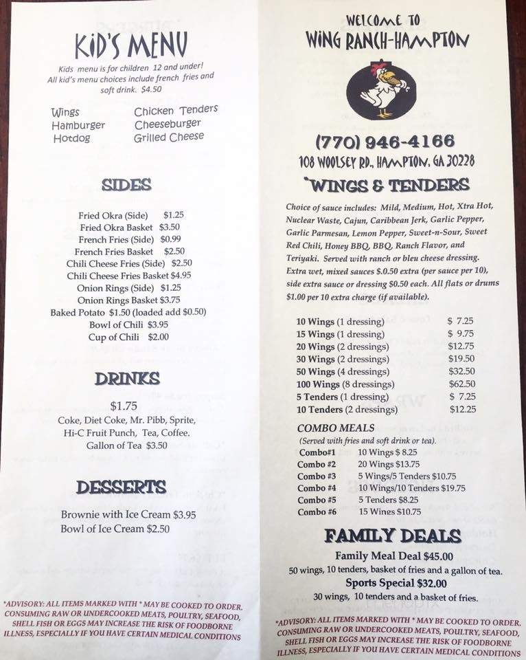 Wing Ranch - Hampton, GA menu_pic