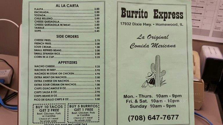 Burrito Express - Homewood, IL menu_pic