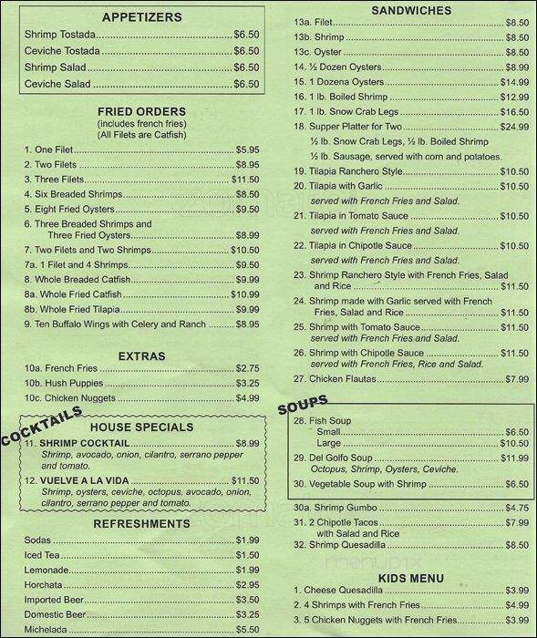 Mariscos Del Golfo - Wylie, TX menu_pic
