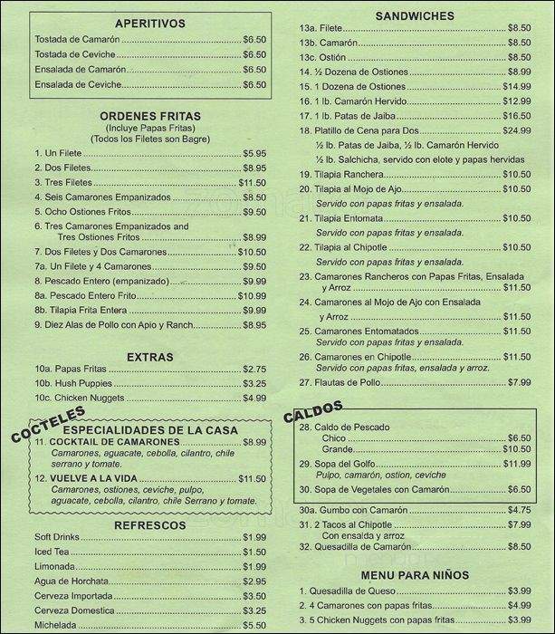 Mariscos Del Golfo - Wylie, TX menu_pic