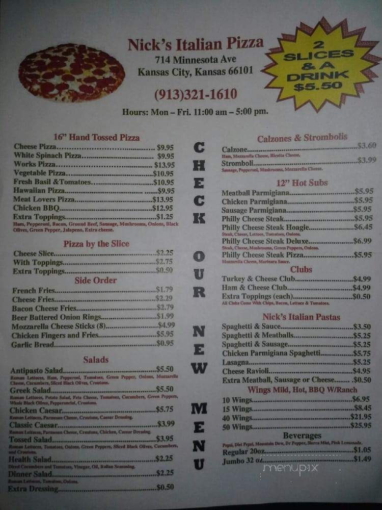 Nick's Italian Pizza - Kansas City, KS menu_pic