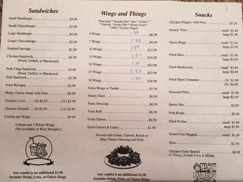 The chicken discount coop menu