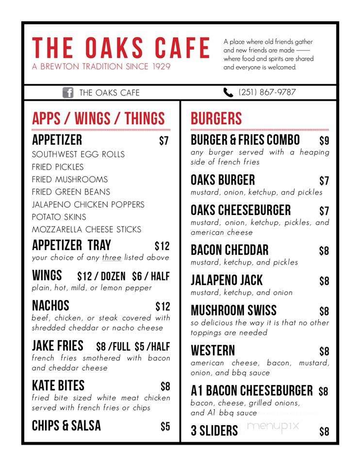 Oaks - Brewton, AL menu_pic