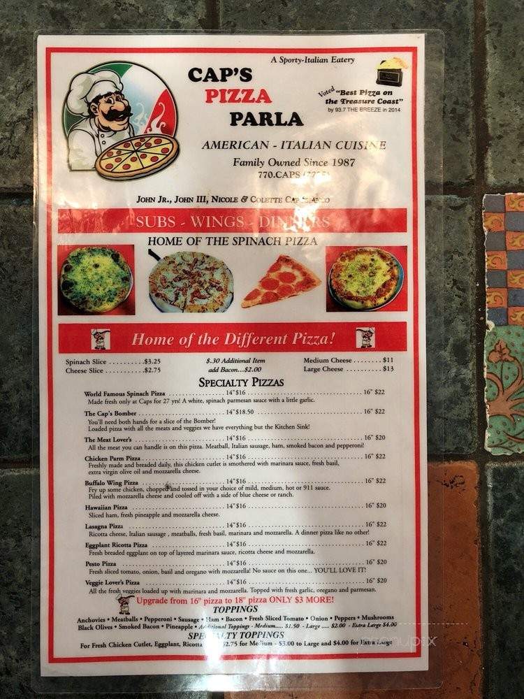 Cap's Pizza - Vero Beach, FL menu_pic