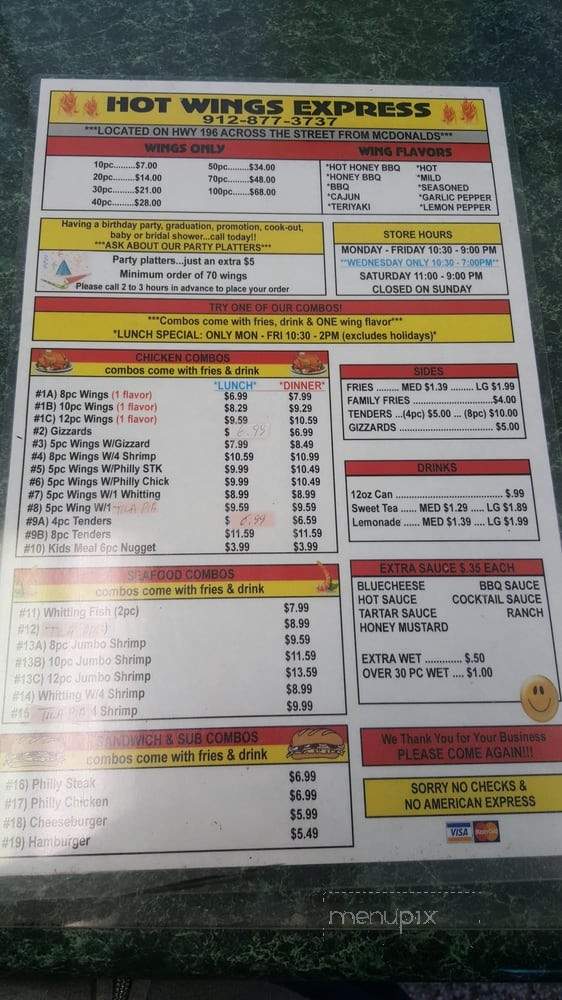 Hot Wing Express - Hinesville, GA menu_pic