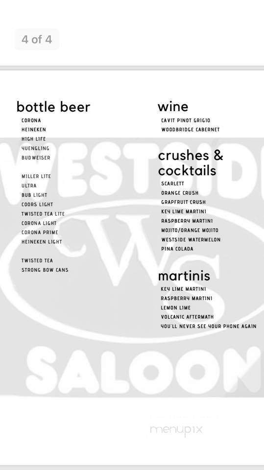 Westside Saloon - Wildwood, NJ menu_pic
