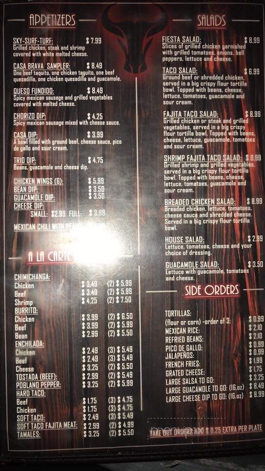 Casa Brava - Paragould, AR menu_pic